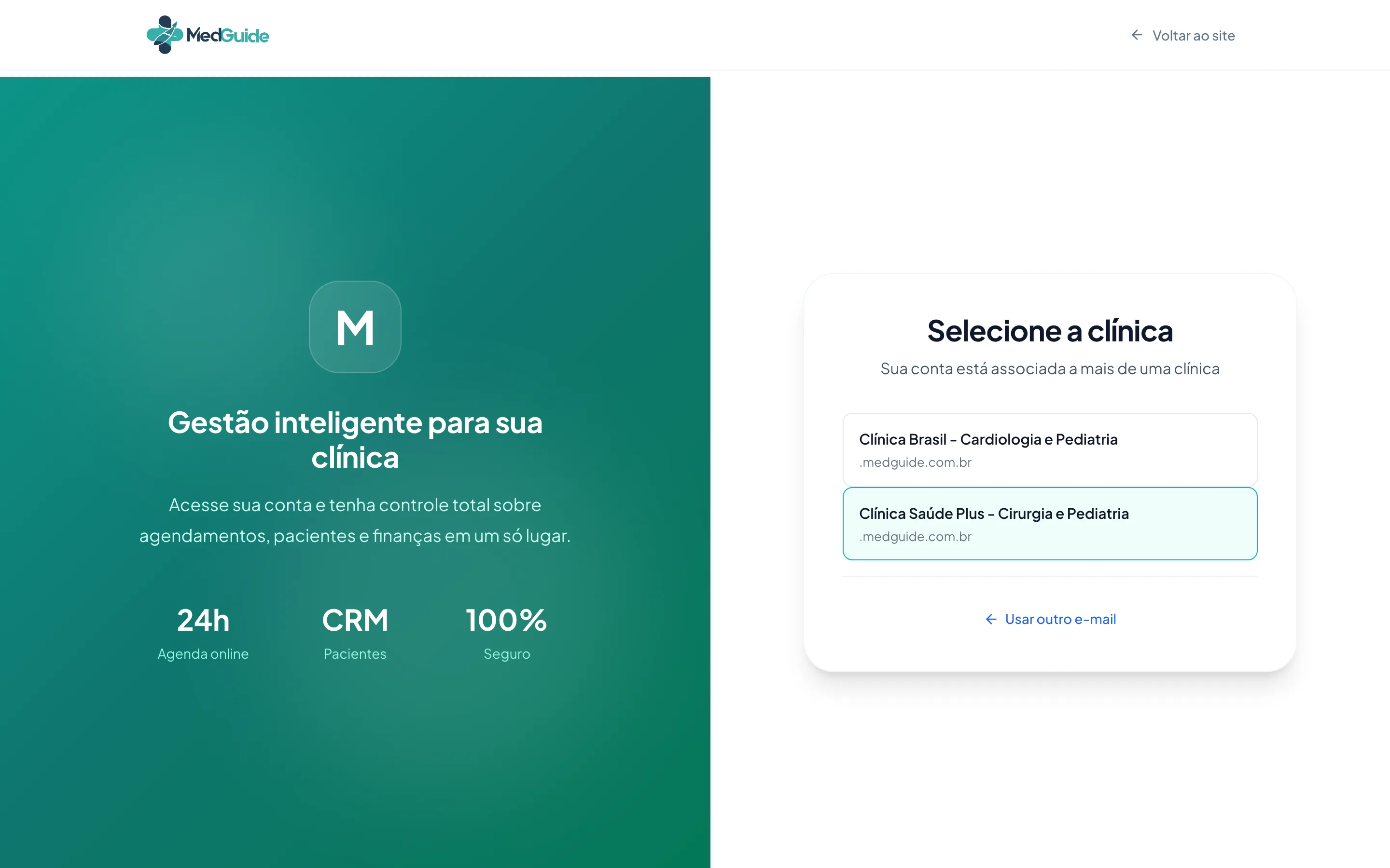 Lista de clínicas associadas ao e-mail
