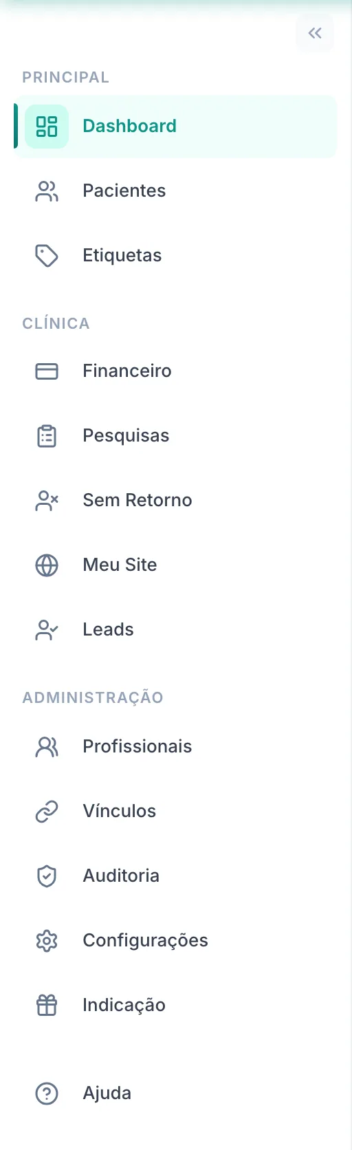 Menu do administrador — sem Agenda