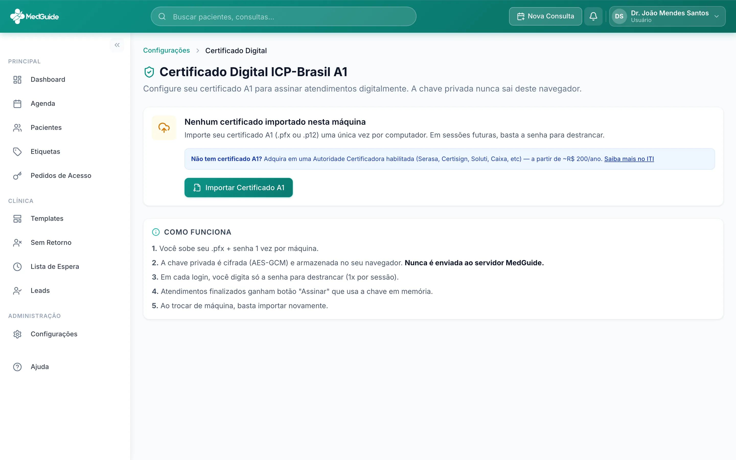 Tela do certificado digital sem certificado importado