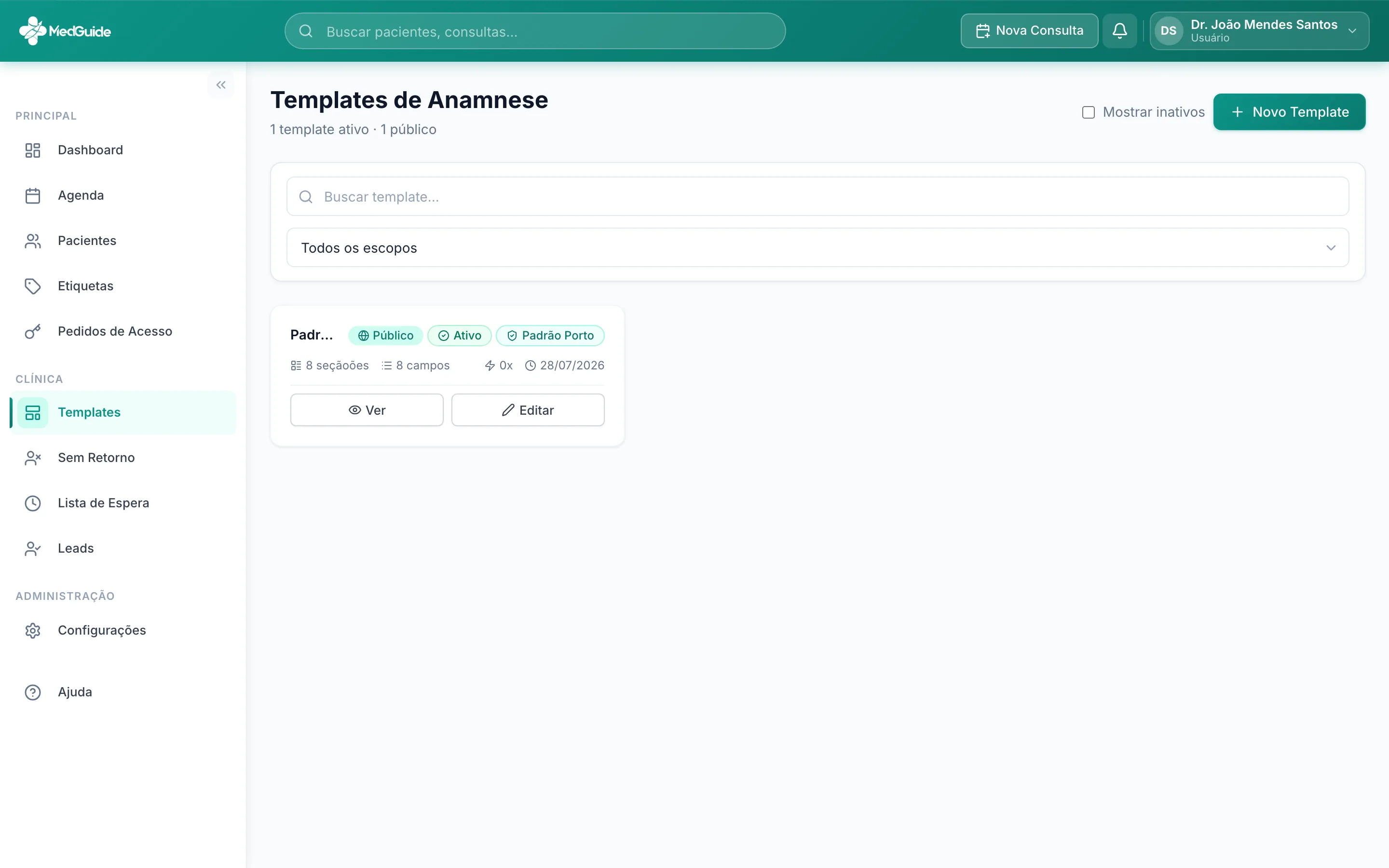 Lista de templates de anamnese